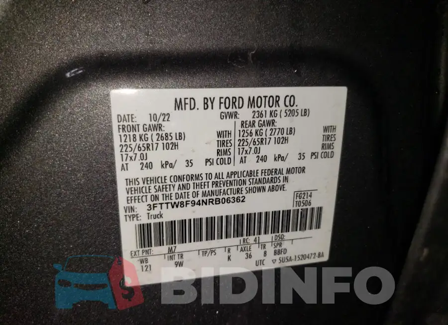 3FTTW8F94NRB06362 Photo# 13