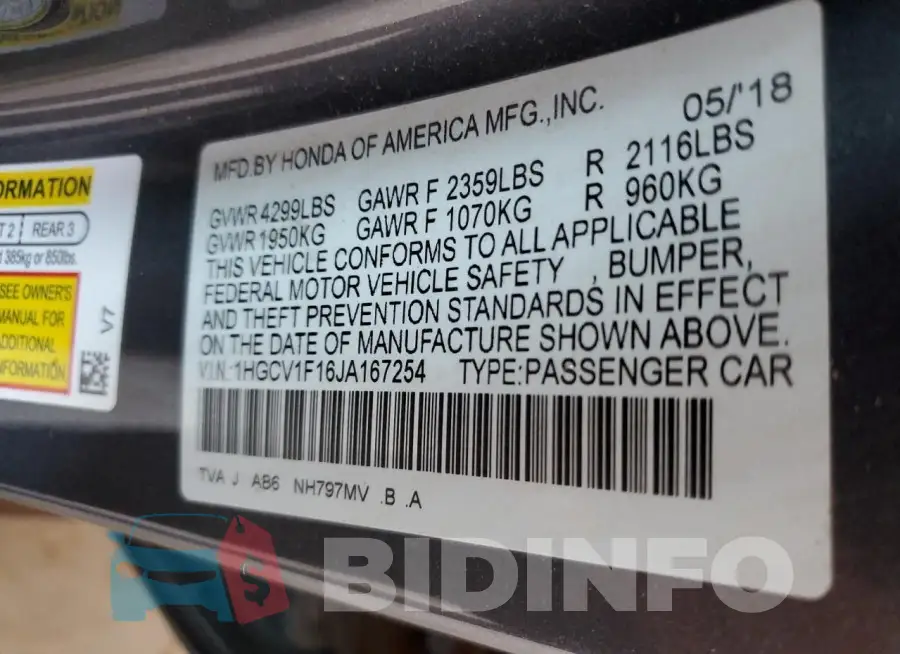 1HGCV1F16JA167254 Photo# 12
