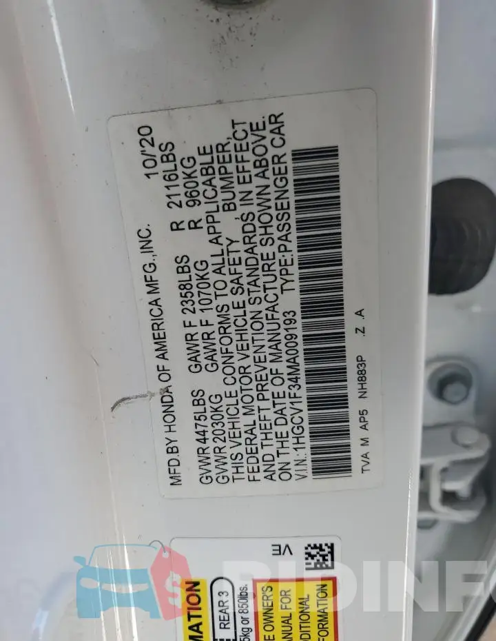 1HGCV1F34MA009193 Photo# 12