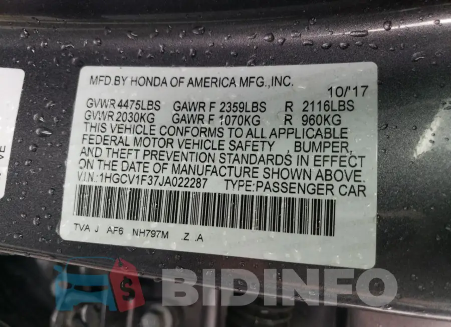1HGCV1F37JA022287 Photo# 13