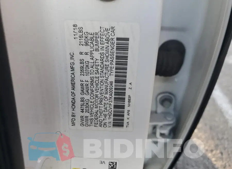 1HGCV1F37KA009346 Photo# 12