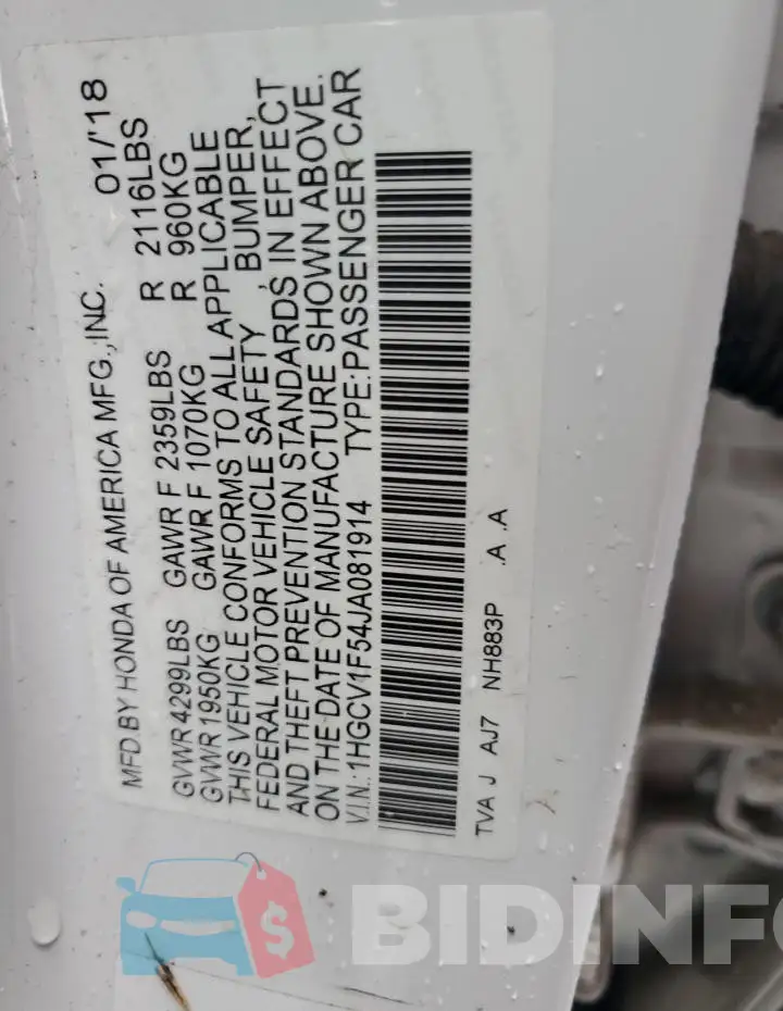1HGCV1F54JA081914 Photo# 13