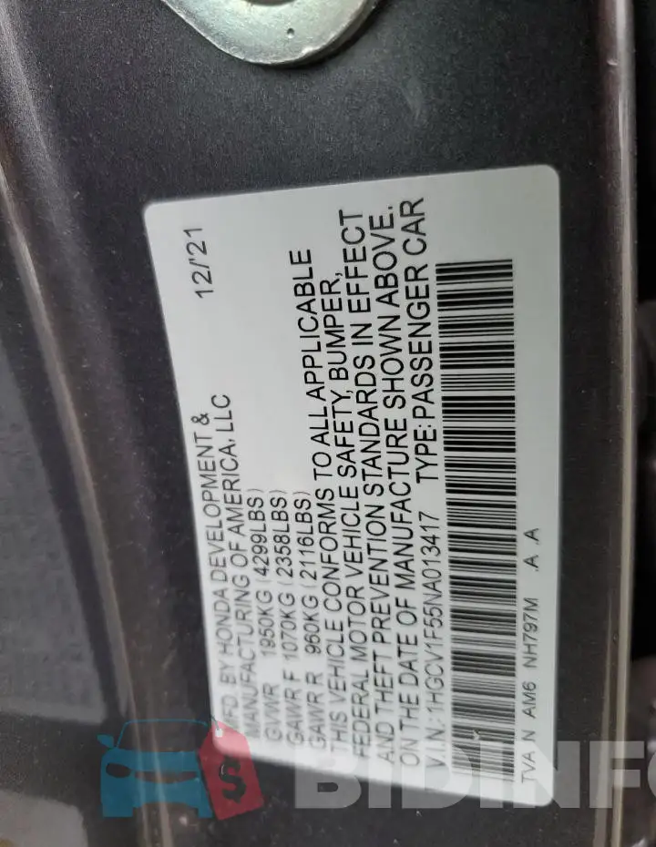 1HGCV1F55NA013417 Photo# 12