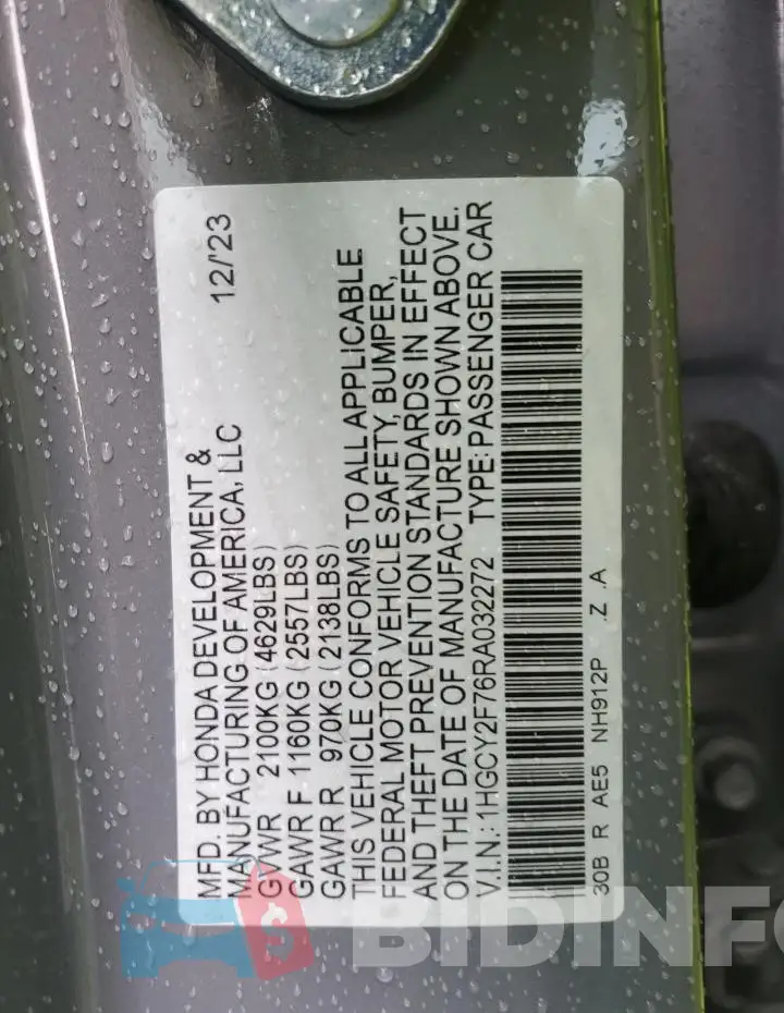 1HGCY2F76RA032272 Photo# 13