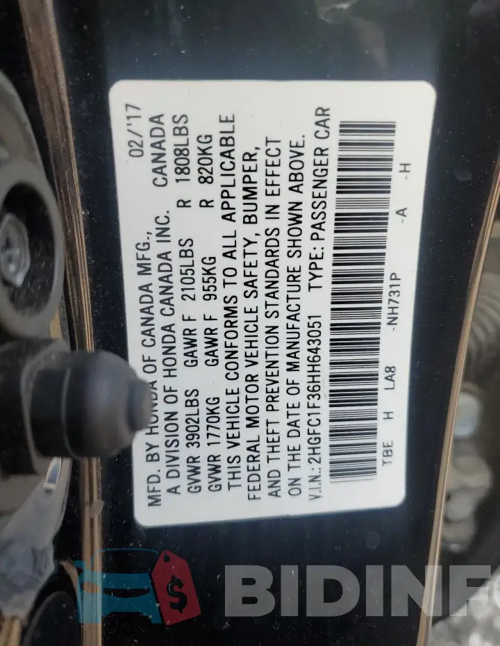 2HGFC1F36HH643051 Photo# 12