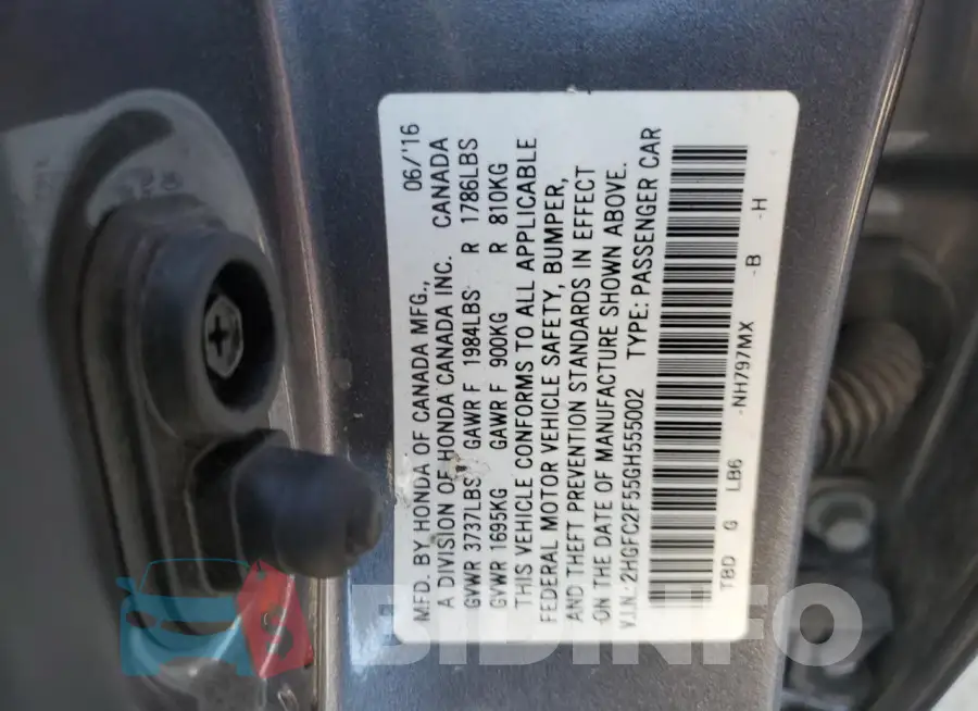 2HGFC2F55GH555002 Photo# 13