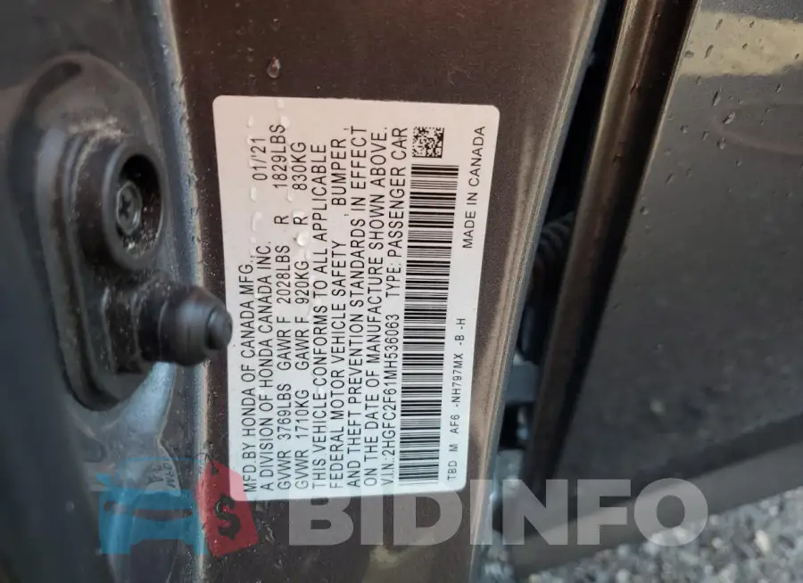 2HGFC2F61MH536063 Photo# 12