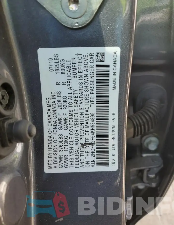 2HGFC2F64KH584895 Photo# 12