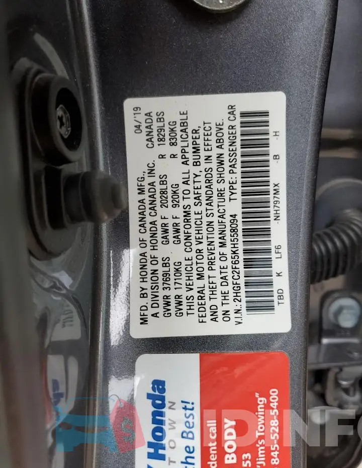 2HGFC2F65KH558094 Photo# 12
