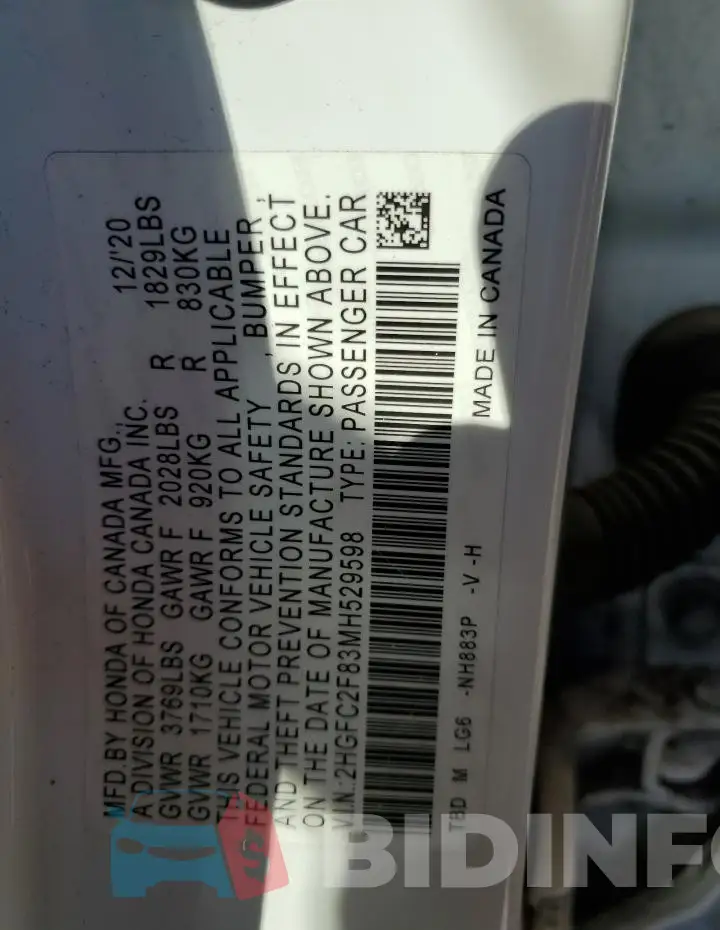 2HGFC2F83MH529598 Photo# 12