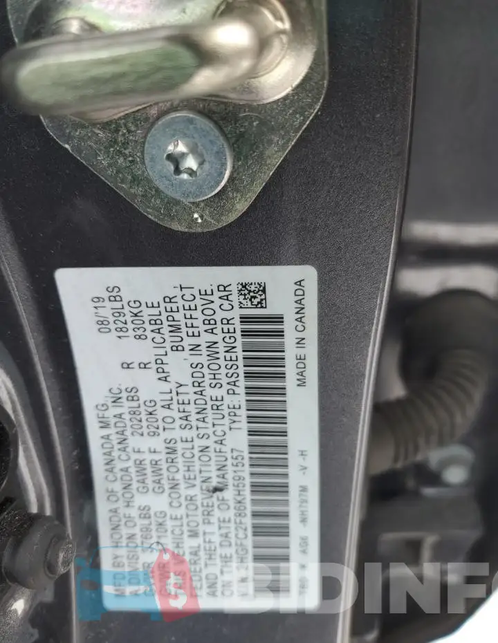 2HGFC2F86KH591557 Photo# 12