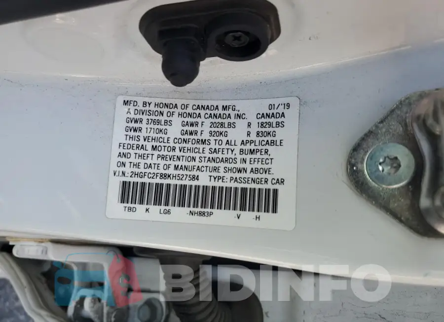 2HGFC2F88KH527584 Photo# 12