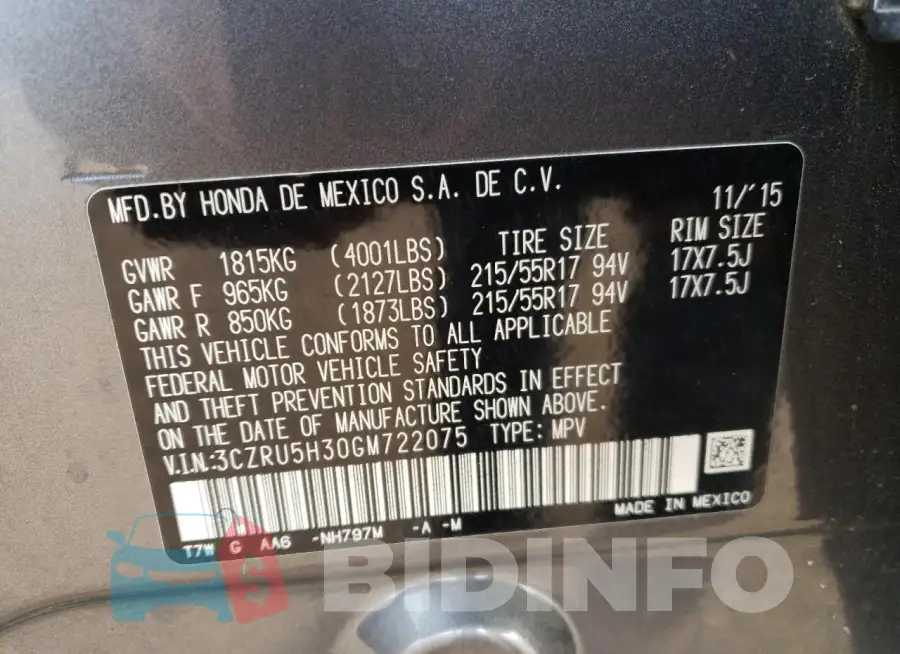 3CZRU5H30GM722075 Photo# 13