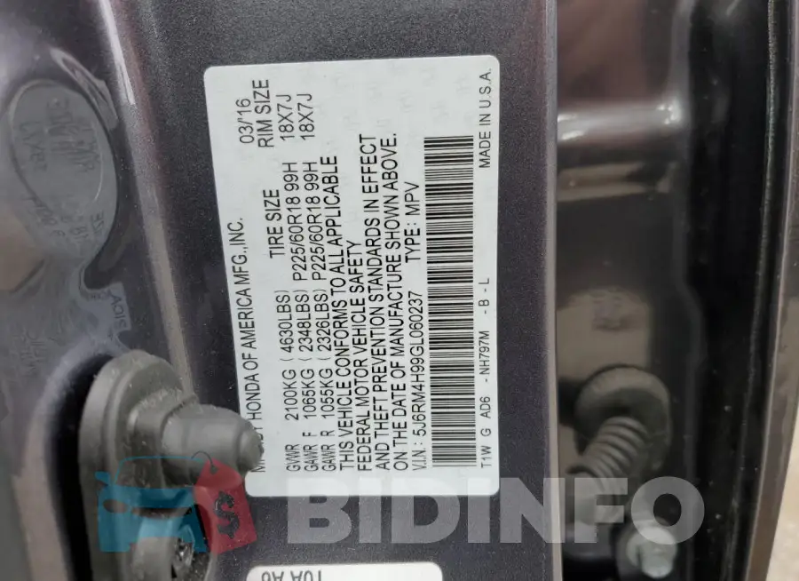 5J6RM4H99GL060237 Photo# 13