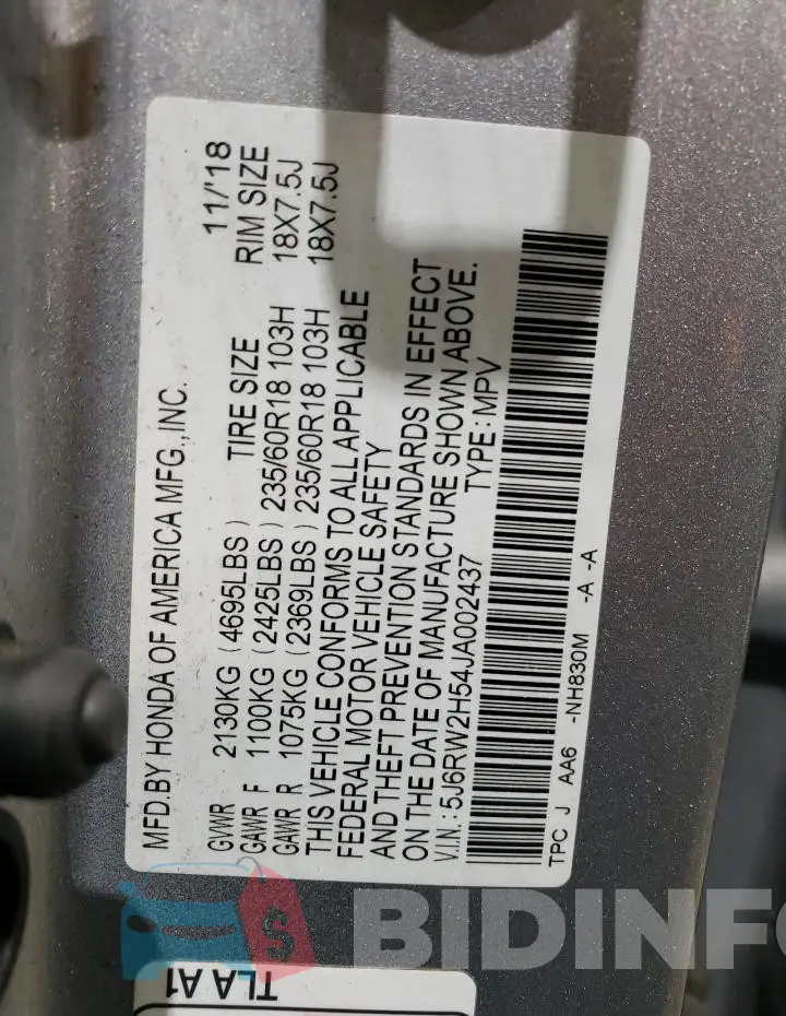 5J6RW2H54JA002437 Photo# 14