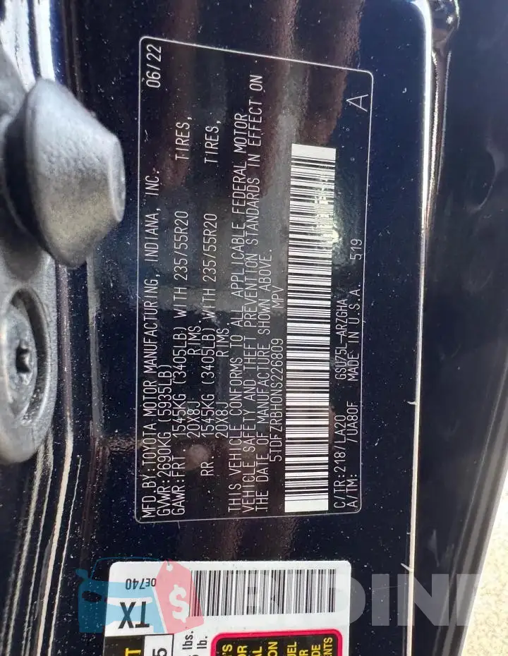 5TDFZRBH0NS226809 Photo# 10