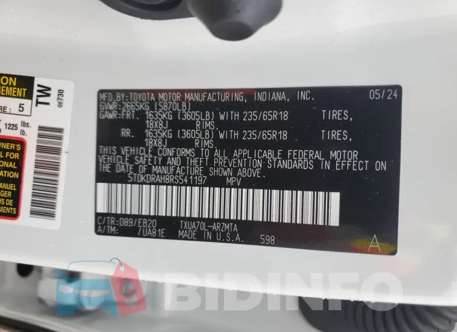 5TDKDRAH8RS541197 Photo# 14