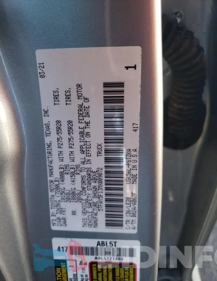 5TFAY5F13MX009072 Photo# 13