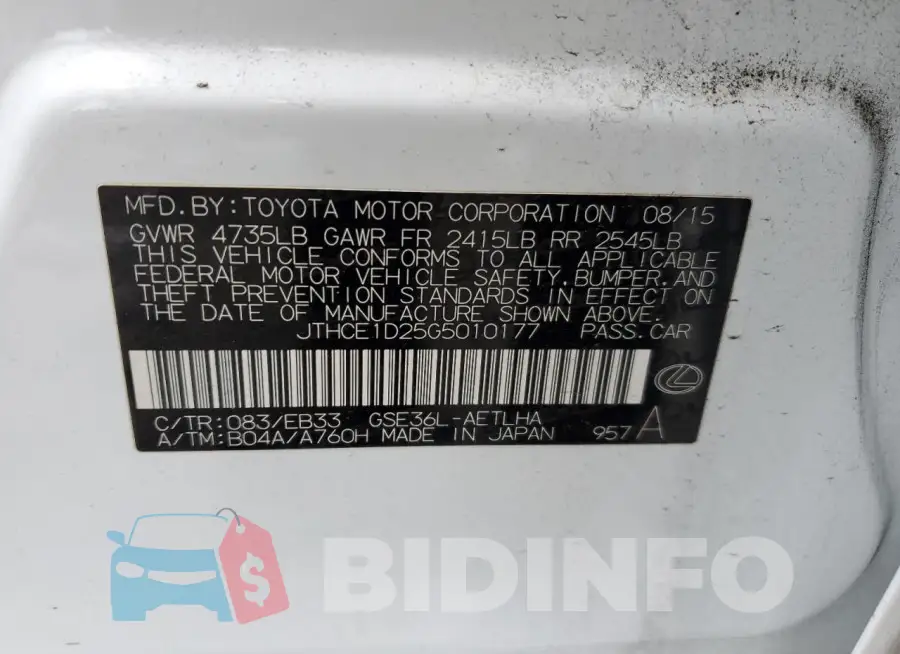 JTHCE1D25G5010177 Photo# 12