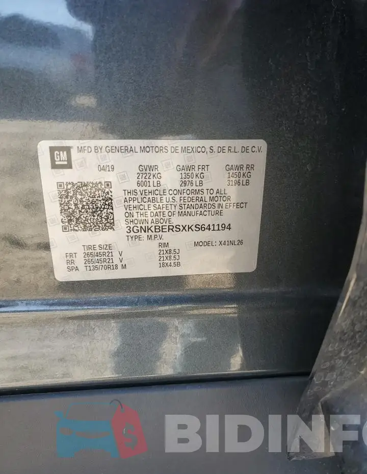 3GNKBERSXKS641194 Photo# 13