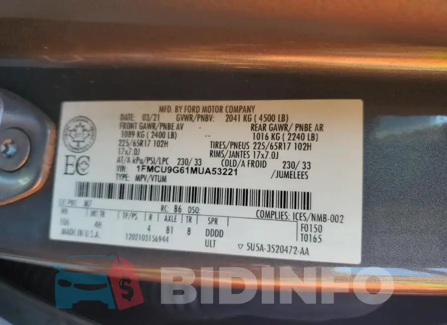 1FMCU9G61MUA53221 Photo# 13