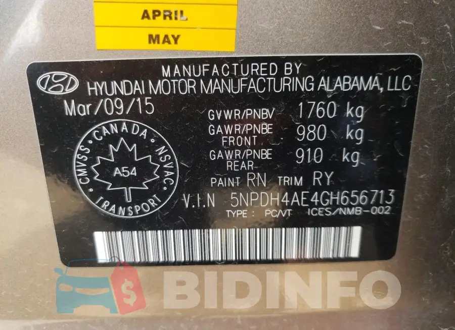 5NPDH4AE4GH656713 Photo# 12