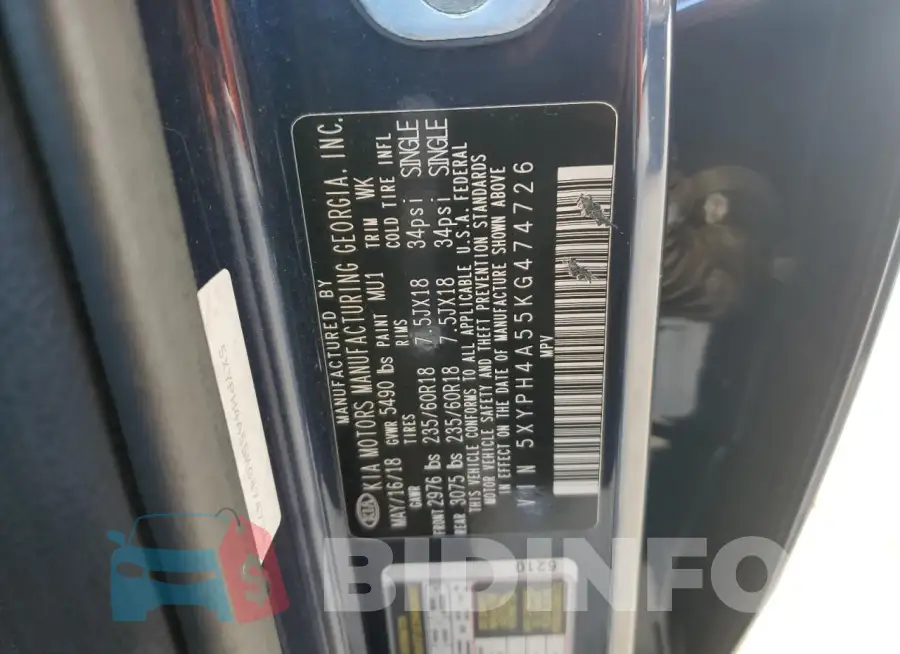 5XYPH4A55KG474726 Photo# 13