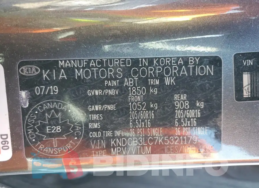 KNDCB3LC7K5321179 Photo# 13