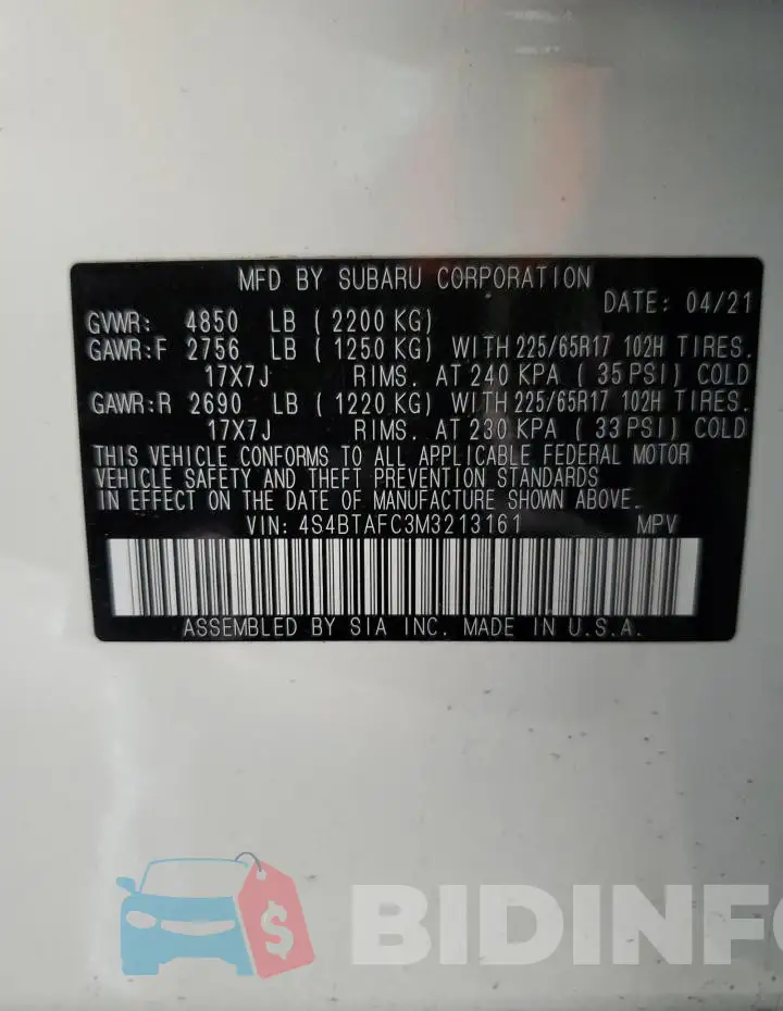 4S4BTAFC3M3213161 Photo# 12