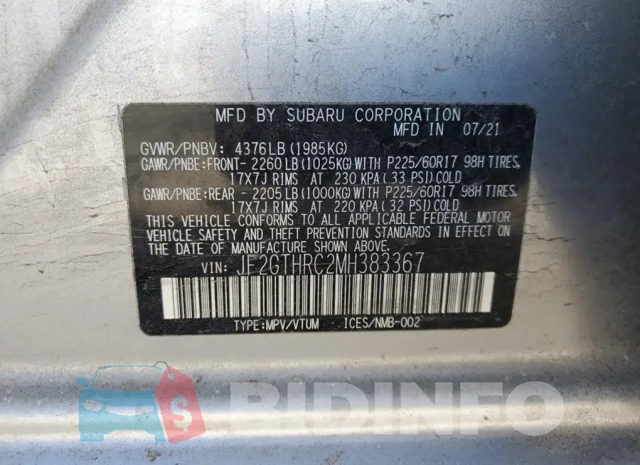 JF2GTHRC2MH383367 Photo# 12