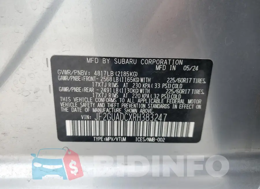 JF2GUADCXRH383247 Photo# 13