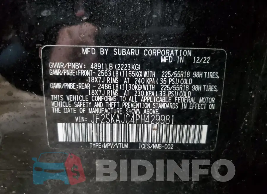 JF2SKAJC4PH429981 Photo# 13