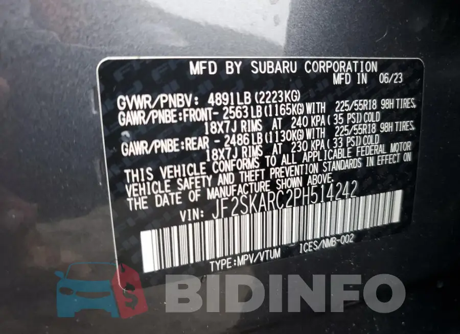 JF2SKARC2PH514242 Photo# 13