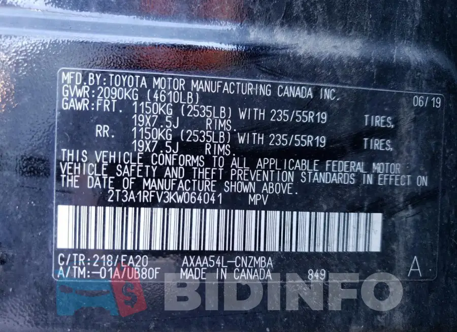 2T3A1RFV3KW064041 Photo# 13