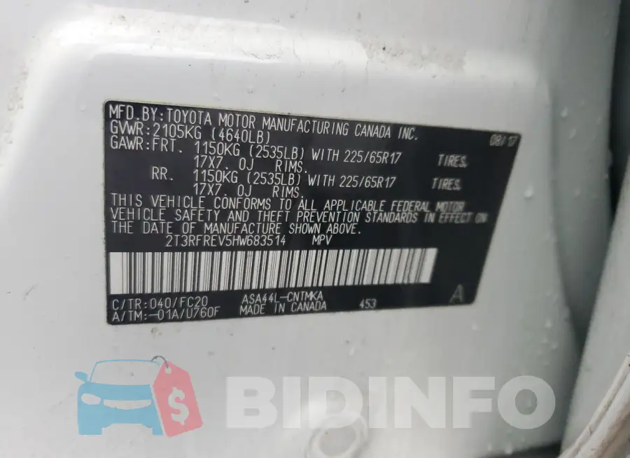 2T3RFREV5HW683514 Photo# 13