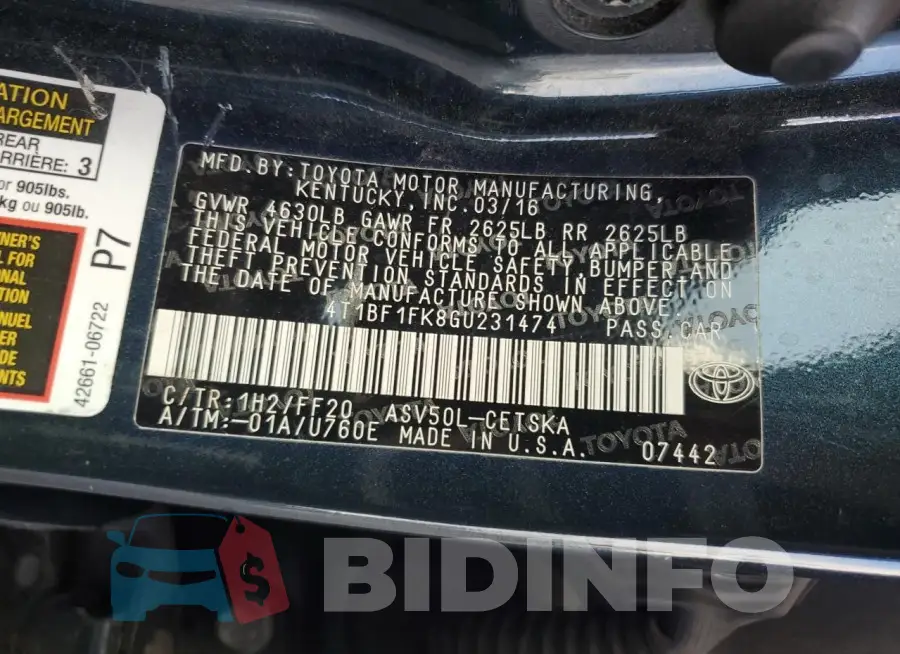 4T1BF1FK8GU231474 Photo# 13