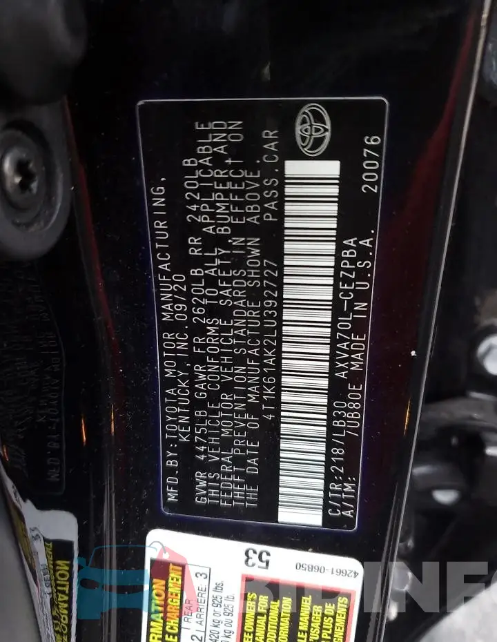 4T1K61AK2LU392727 Photo# 12