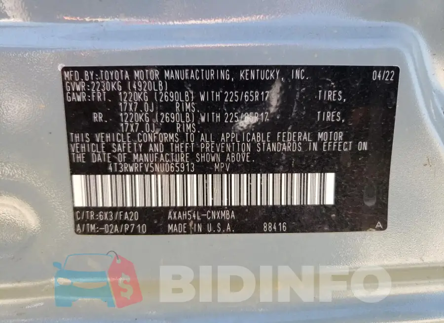 4T3RWRFV5NU065913 Photo# 14