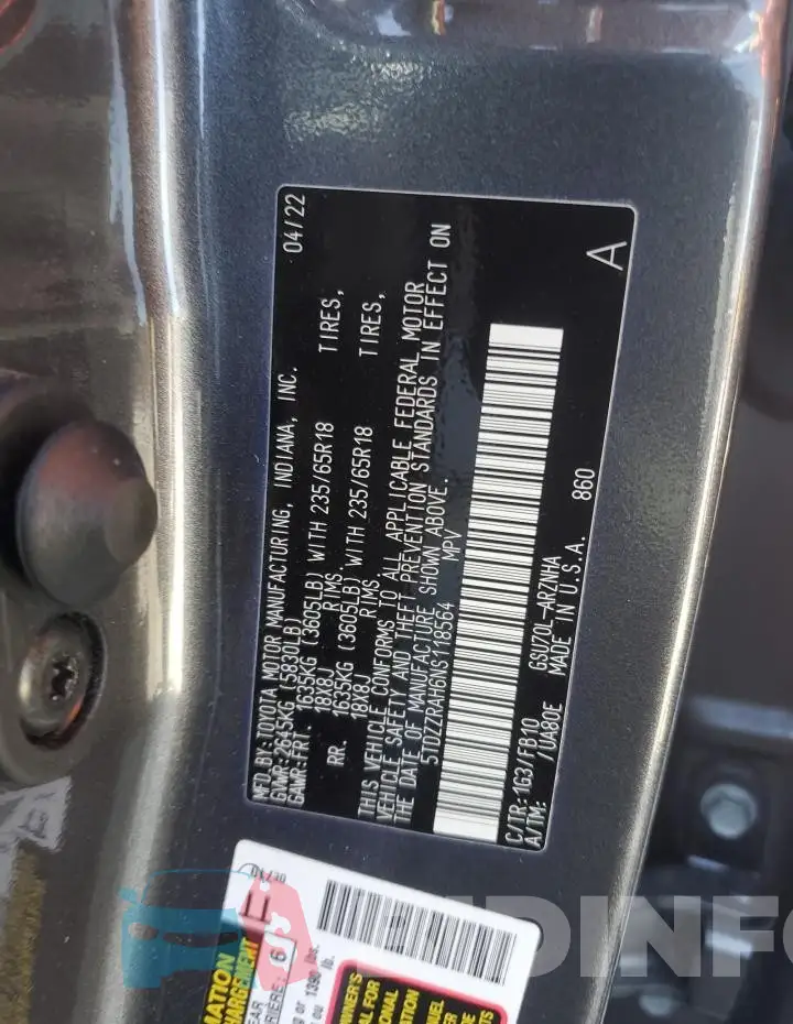 5TDZZRAH6NS118564 Photo# 13