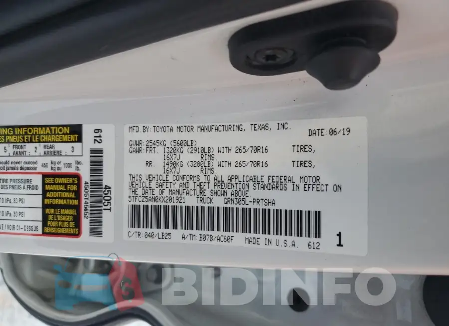 5TFCZ5AN0KX201921 Photo# 13