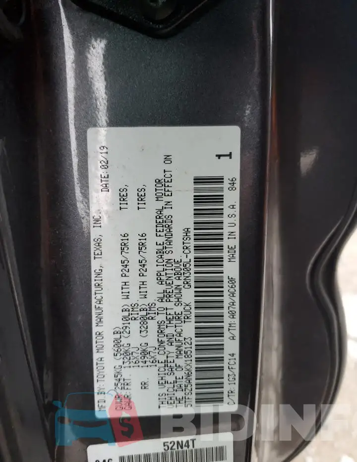 5TFSZ5AN6KX185123 Photo# 12