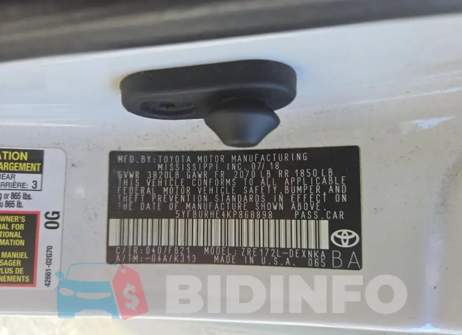 5YFBURHE4KP868898 Photo# 10
