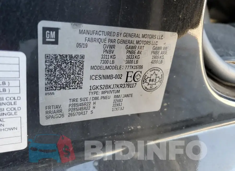 1GKS2BKJ7KR379117 Photo# 13