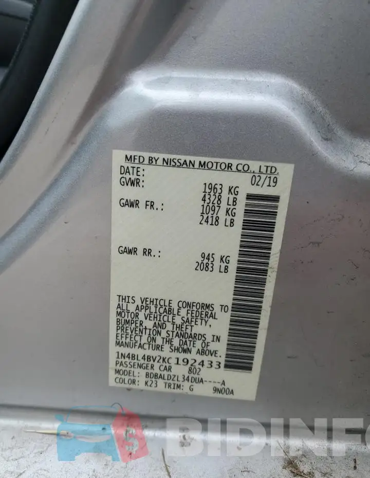 1N4BL4BV2KC192433 Photo# 12