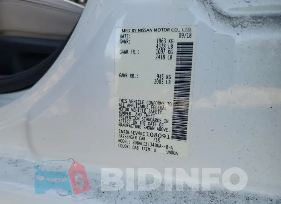 1N4BL4EV4KC108091 Photo# 12