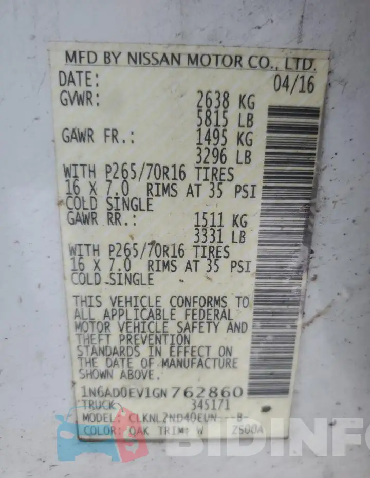 1N6AD0EV1GN762860 Photo# 12