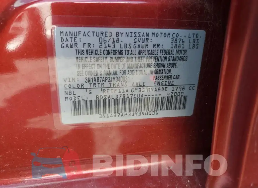 3N1AB7AP3JY340031 Photo# 12