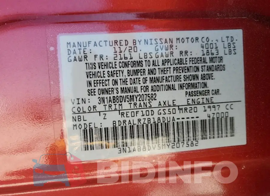 3N1AB8DV5MY207582 Photo# 13