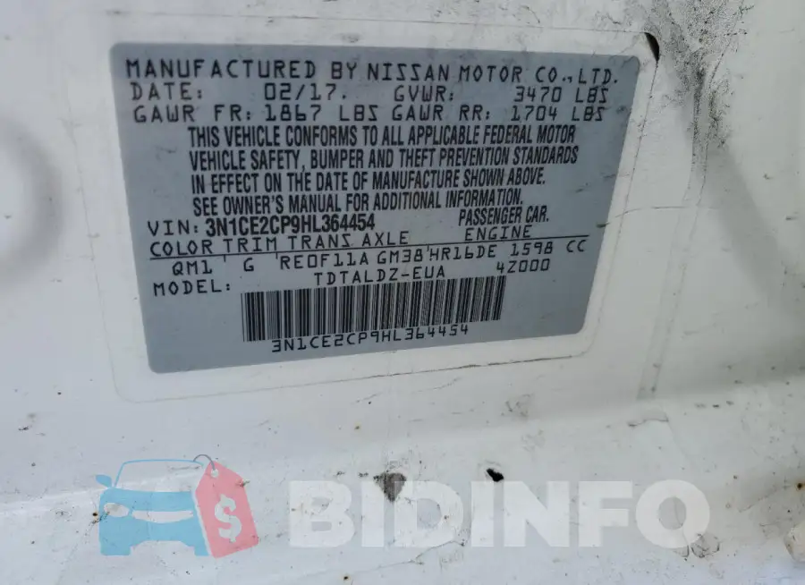 3N1CE2CP9HL364454 Photo# 12