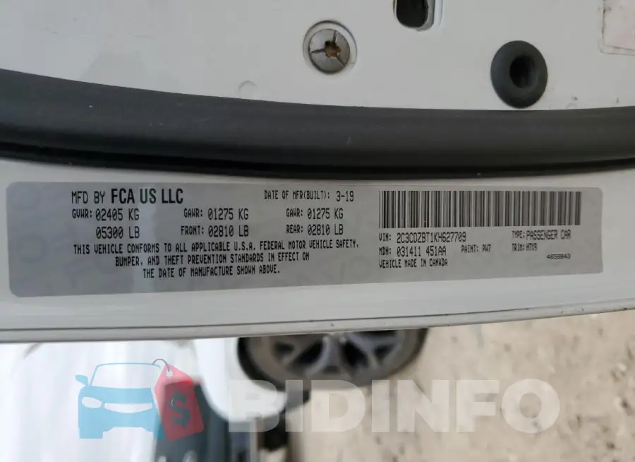 2C3CDZBT1KH627709 Photo# 13